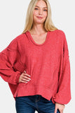 Zenana Brushed Hacci Exposed Seam Hoodie - Trendsi