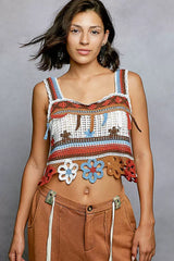 POL Cutout Flower Cropped Crochet Cami with with Dangle Detail - Trendsi - Flyclothing LLC