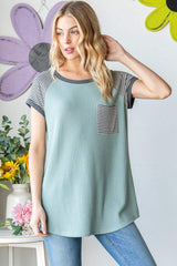 Heimish Full Size Striped Short Sleeve Waffle T-Shirt - Trendsi - Flyclothing LLC
