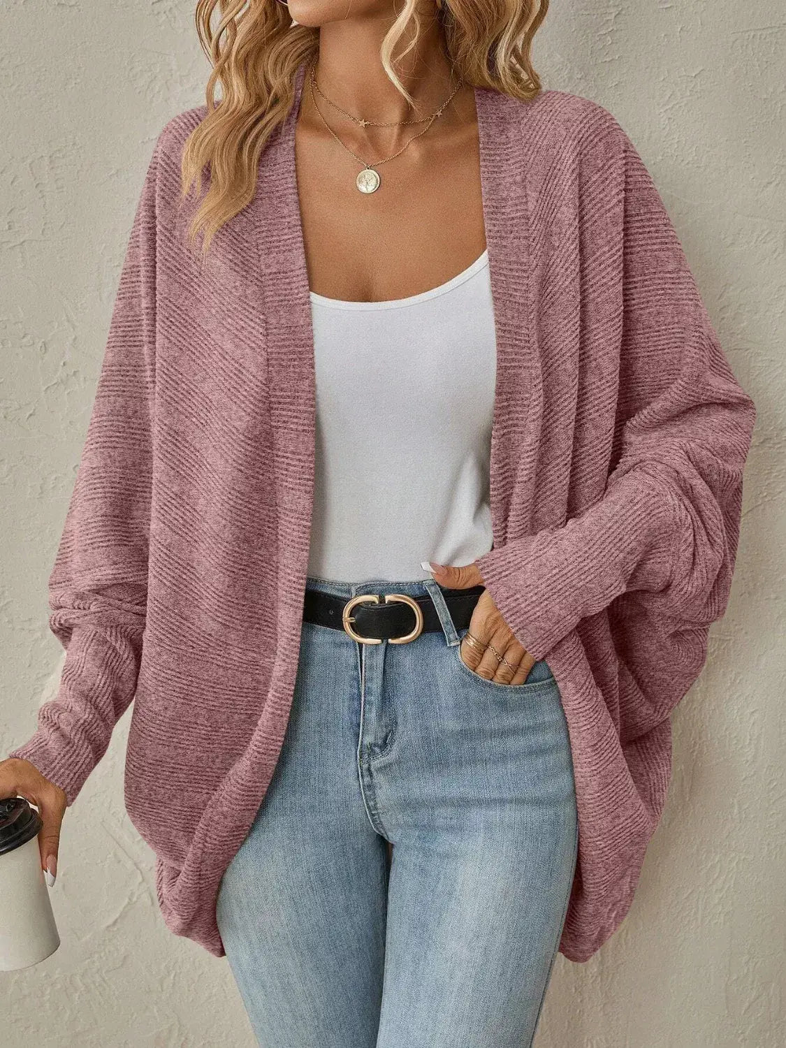 Casual Knit Open Front Cardigan - Trendsi - Flyclothing LLC