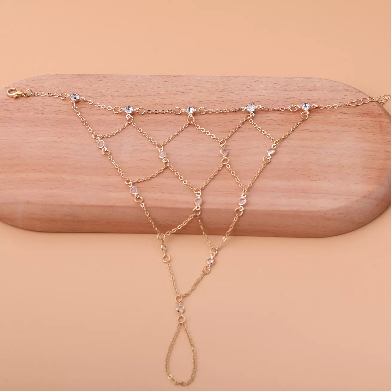 Elegant Gold Chain Hand Bracelet with Rhinestone Accents - Trendsi - Flyclothing LLC