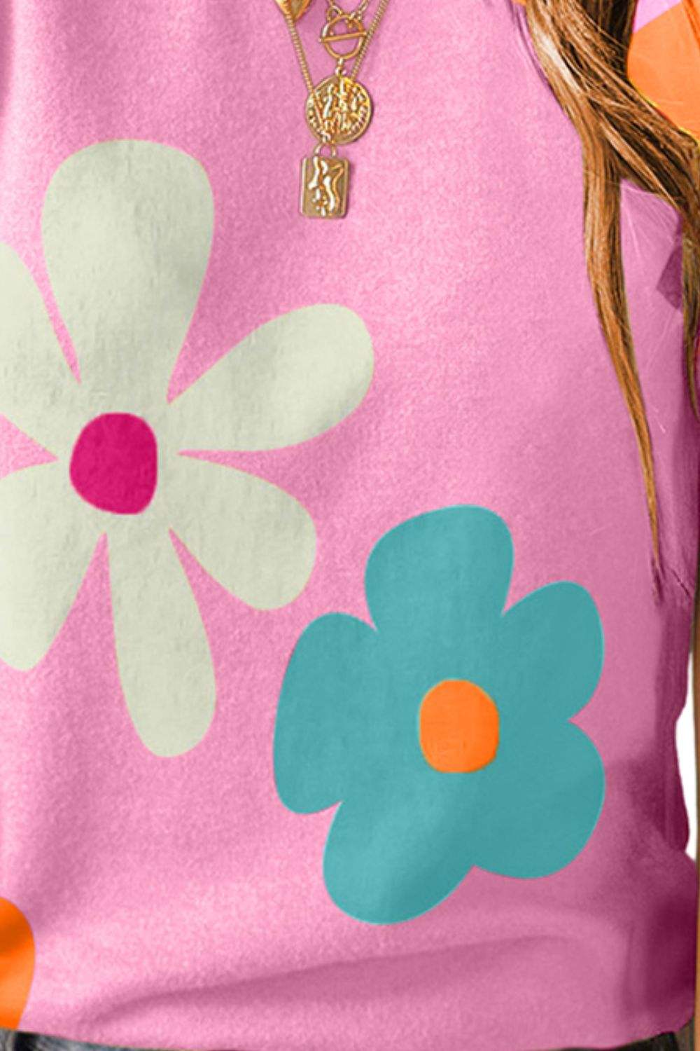 Flower Round Neck Short Sleeve Blouse - Trendsi - Flyclothing LLC