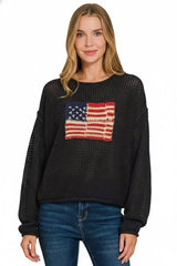 Zenana Zenana American Flag Crew Neck Sweater - Trendsi - Flyclothing LLC