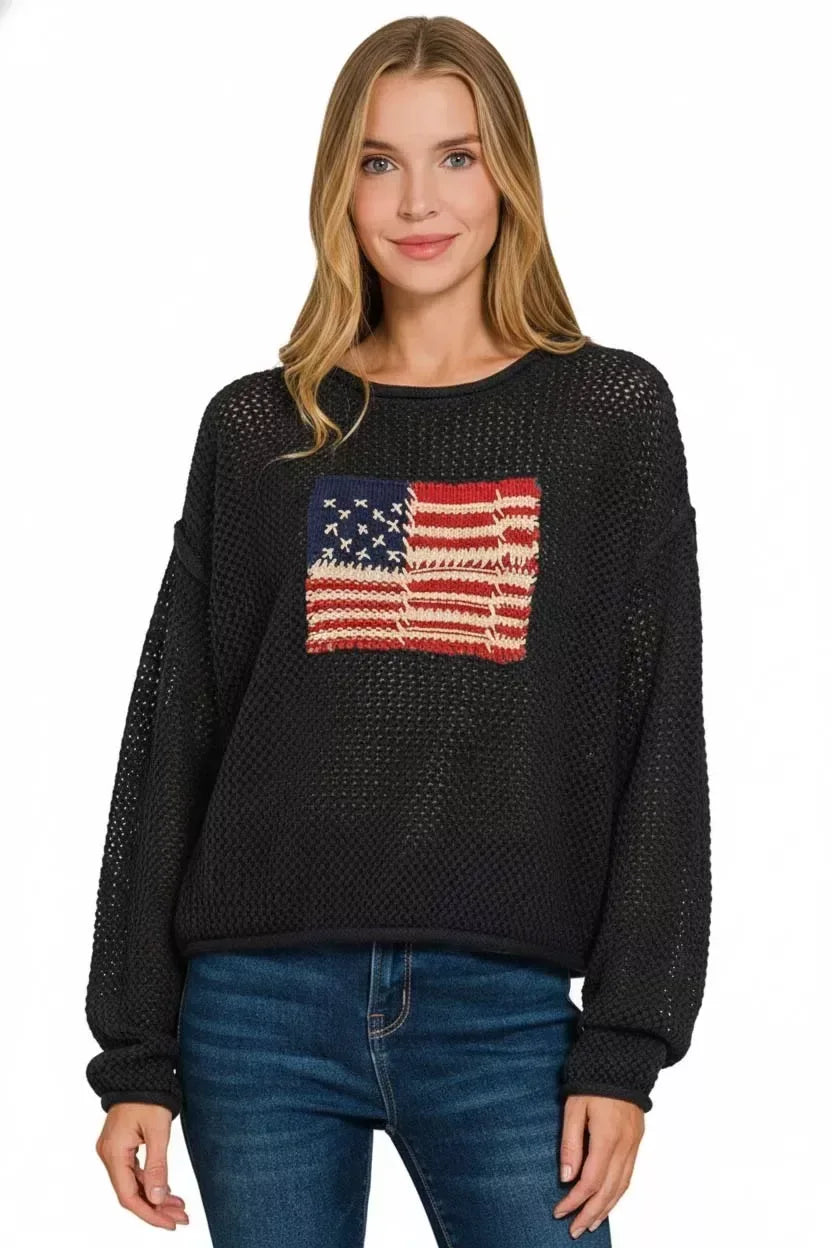 Zenana Zenana American Flag Crew Neck Sweater - Trendsi - Flyclothing LLC
