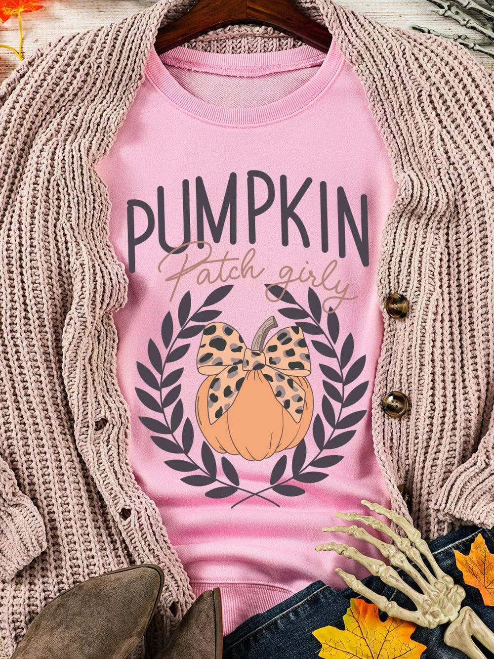 Halloween Leopard Bowknot Pumpkin Graphic Sweatshirt - Trendsi - Flyclothing LLC