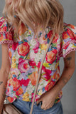 Lace Trim Ruffle Cap Sleeve Floral Blouse - Trendsi - Flyclothing LLC