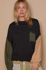 POL Color Block Roll Hem Hacci Sweater - Trendsi - Flyclothing LLC