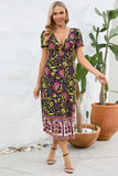 Printed Surplice Short Sleeve Dress - Trendsi