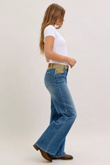 Judy Blue MR Column Straight Jeans with Corduroy Waist - Trendsi - Flyclothing LLC