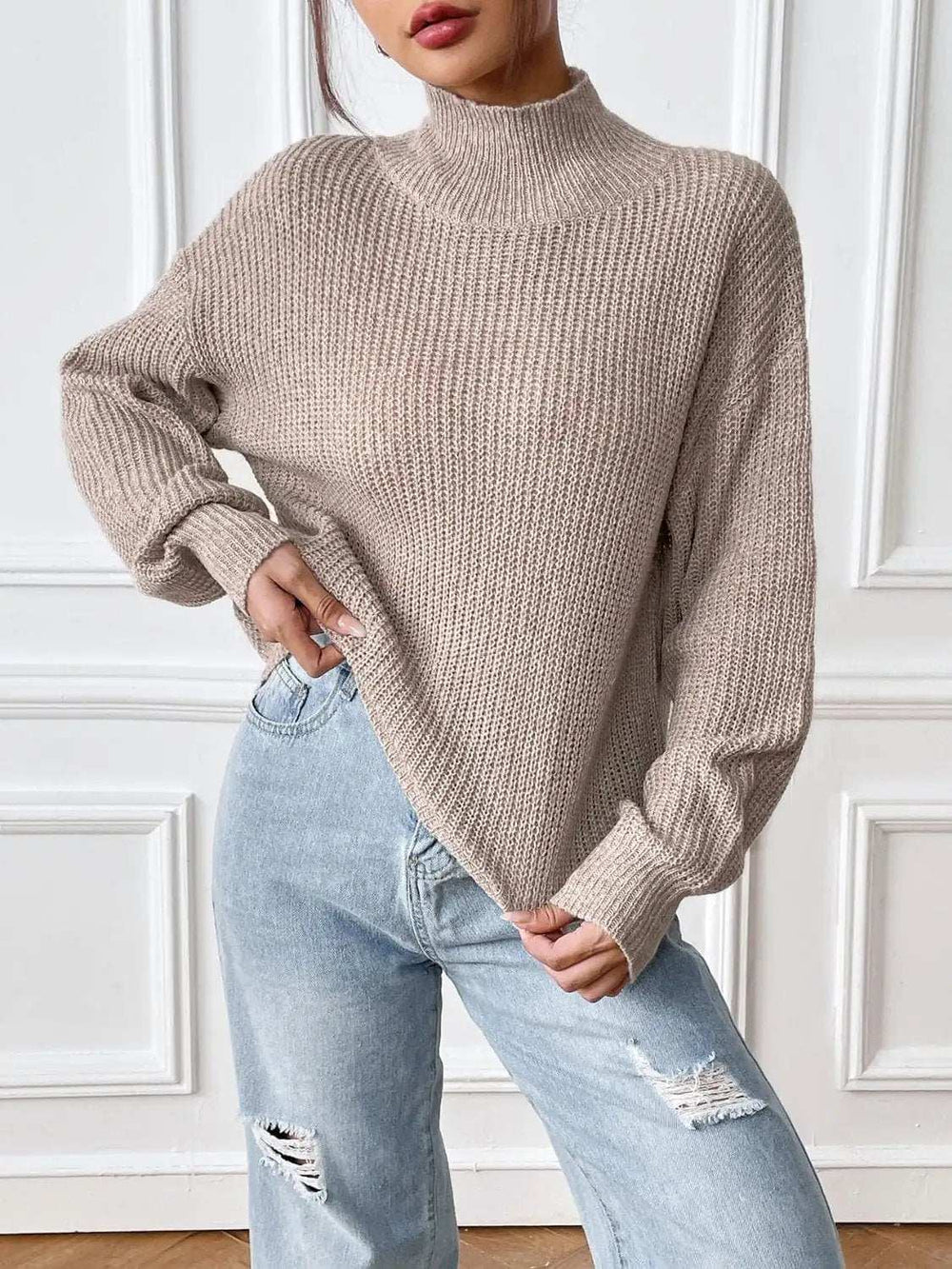Turtleneck Long Sleeve Sweater - Trendsi - Flyclothing LLC