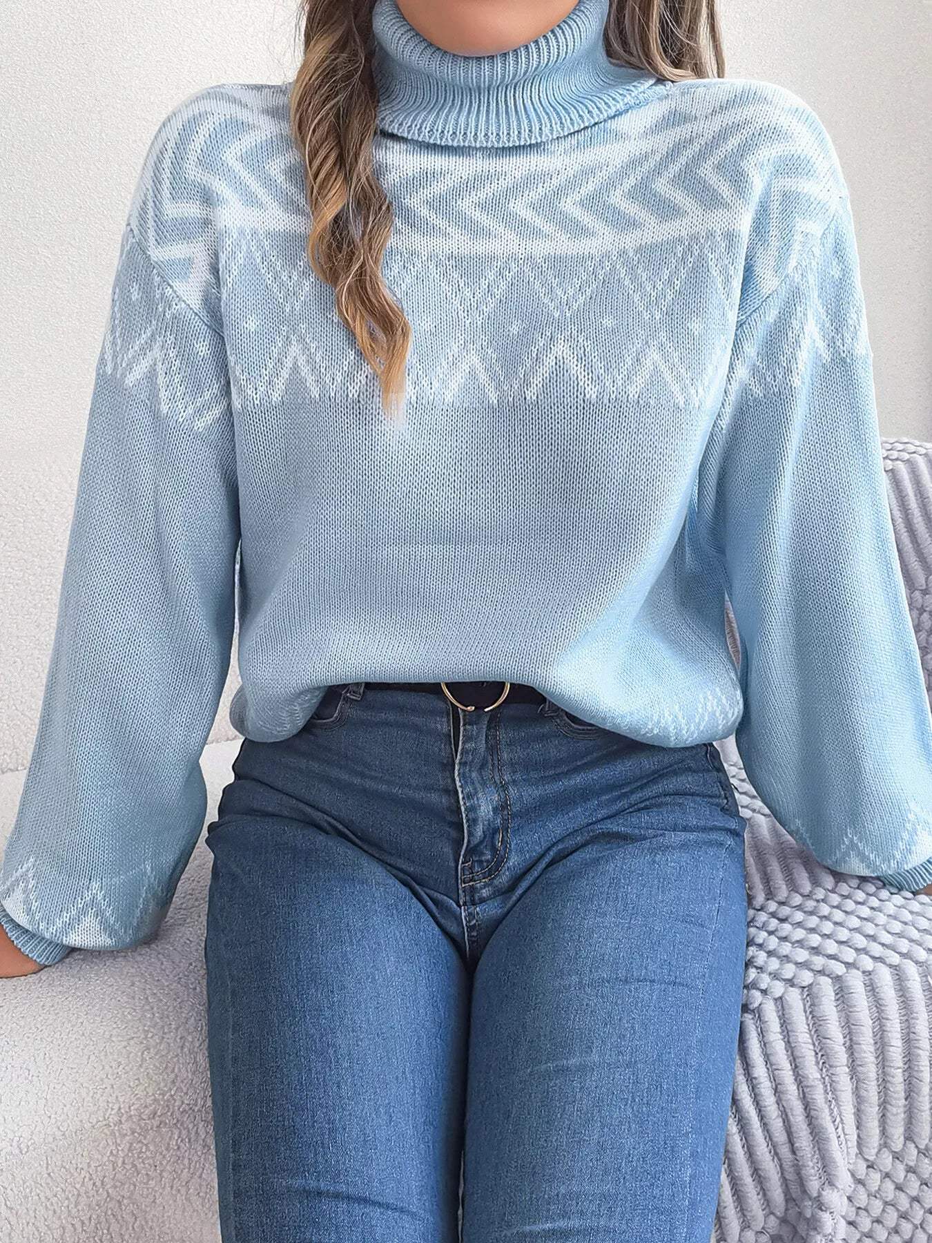 Turtleneck Dropped Shoulder Sweater - Trendsi - Flyclothing LLC
