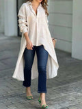 Full Size High-Low Collared Neck Long Sleeve Shirt - Trendsi - Flyclothing LLC