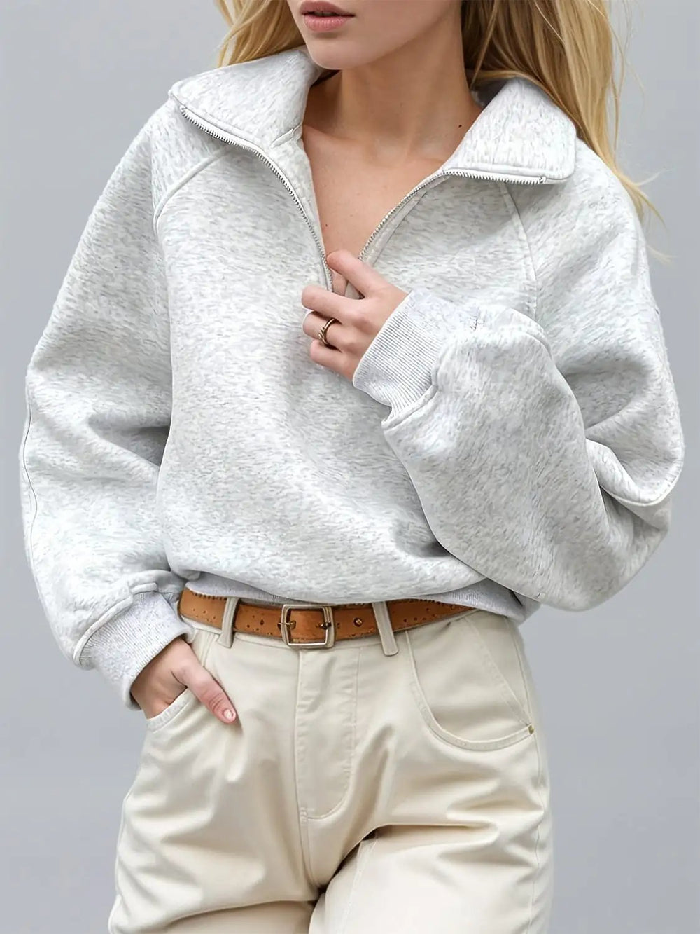 Half Zip Long Sleeve Sweatshirt - Trendsi