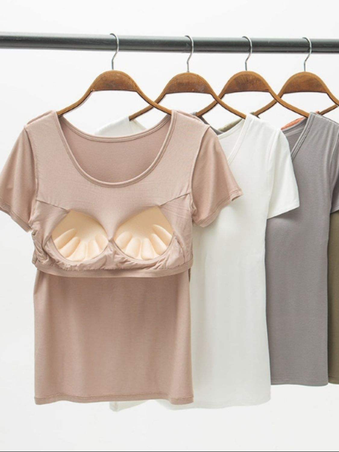 Round Neck Modal T-Shirt with Bra - Trendsi - Flyclothing LLC
