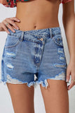 High Rise Crossover Waist Denim Shorts - Trendsi - Flyclothing LLC