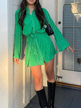 Tied Button Up Long Sleeve Dress - Trendsi - Flyclothing LLC