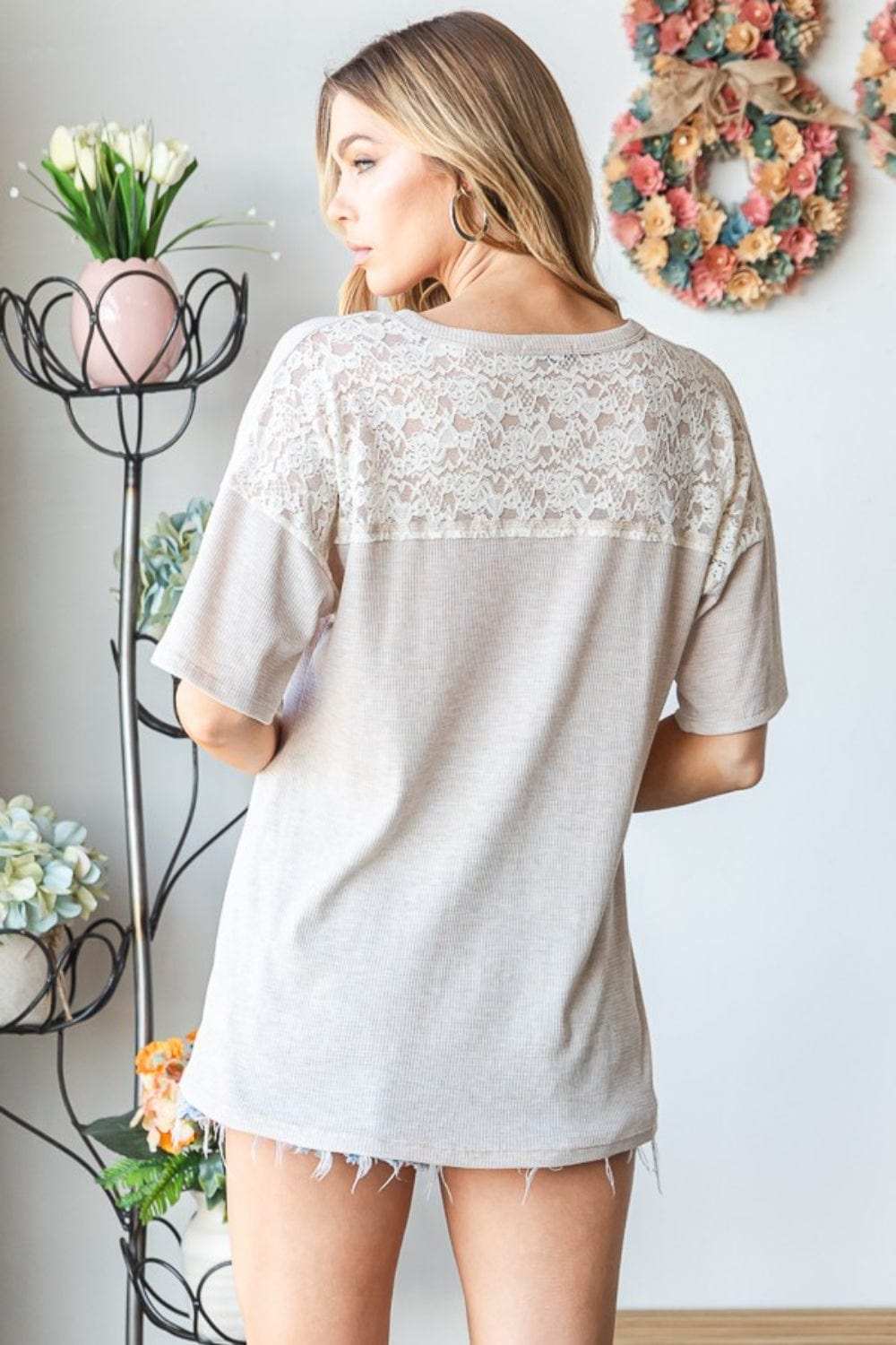 Heimish Full Size Lace Front Pocket Drop Shoulder Top - Trendsi - Flyclothing LLC