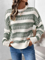 Perfee Contrast Round Neck Long Sleeve Sweater - Trendsi - Flyclothing LLC