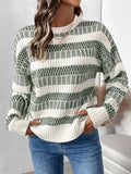 Perfee Contrast Round Neck Long Sleeve Sweater - Trendsi