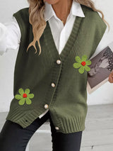 Flower V-Neck Sleeveless Cardigan - Trendsi - Flyclothing LLC