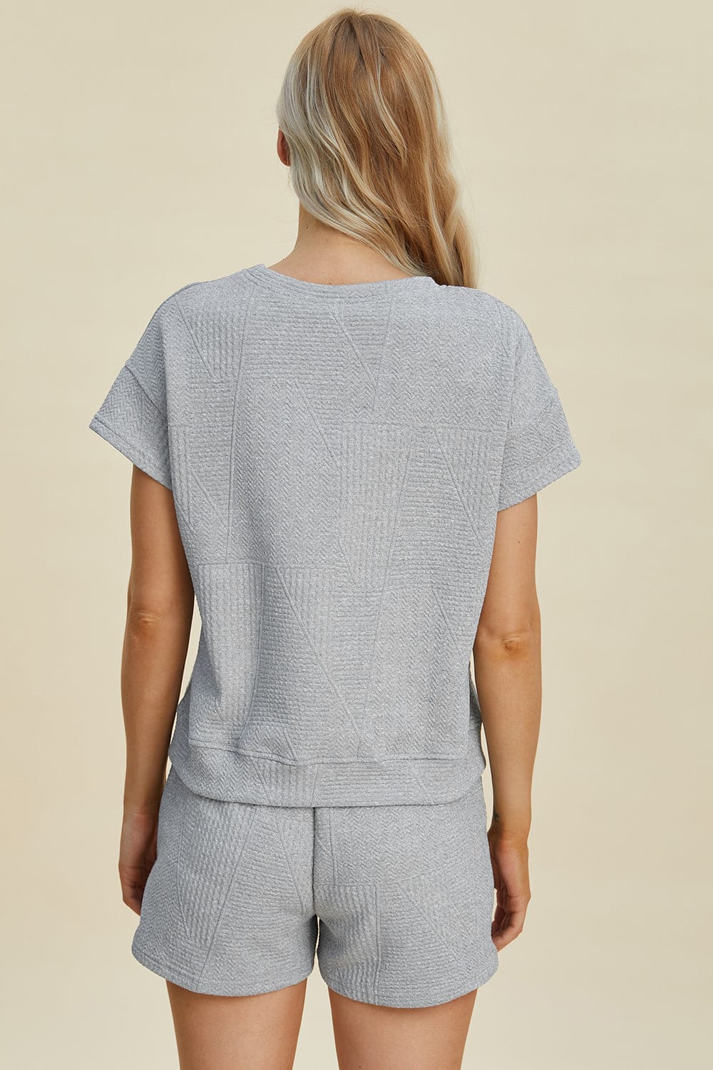 Double Take Full Size Texture Short Sleeve Top and Shorts Set - Trendsi