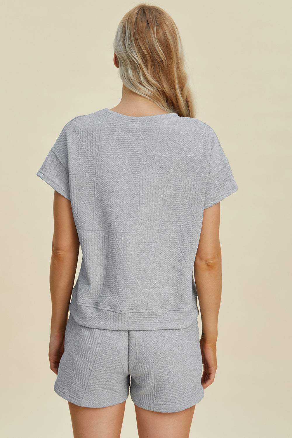 Double Take Full Size Texture Short Sleeve Top and Shorts Set - Trendsi - Flyclothing LLC