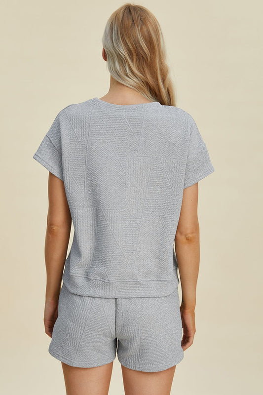 Double Take Full Size Texture Short Sleeve Top and Shorts Set - Trendsi