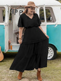 Plus Size Tie Neck Flutter Sleeve Dress - Trendsi - Flyclothing LLC