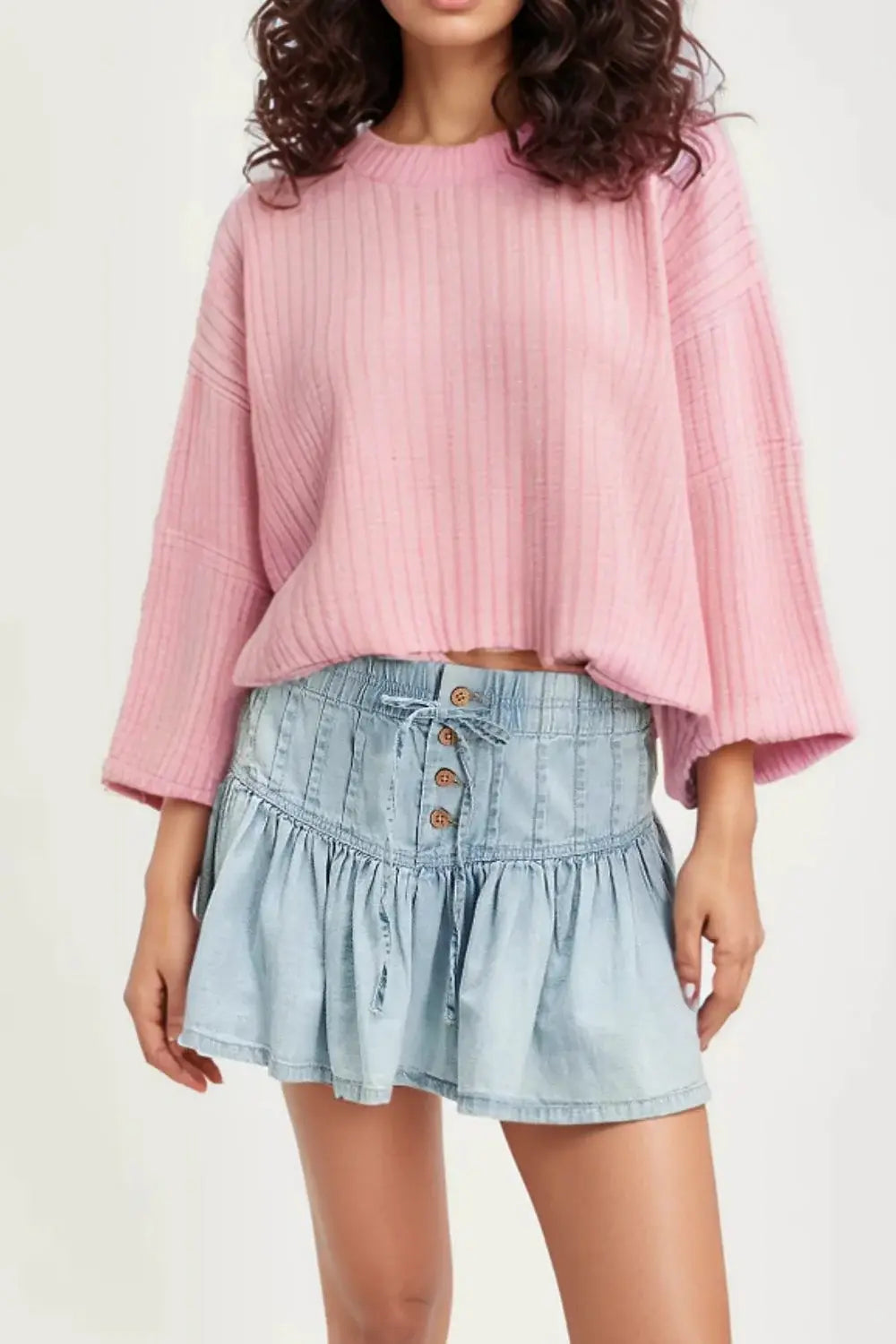 Buttoned Ruffled Mini Denim Skirt - Trendsi - Flyclothing LLC