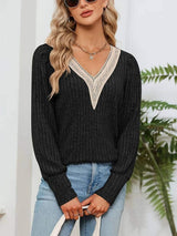 V-Neck Long Sleeve T-Shirt - Trendsi - Flyclothing LLC