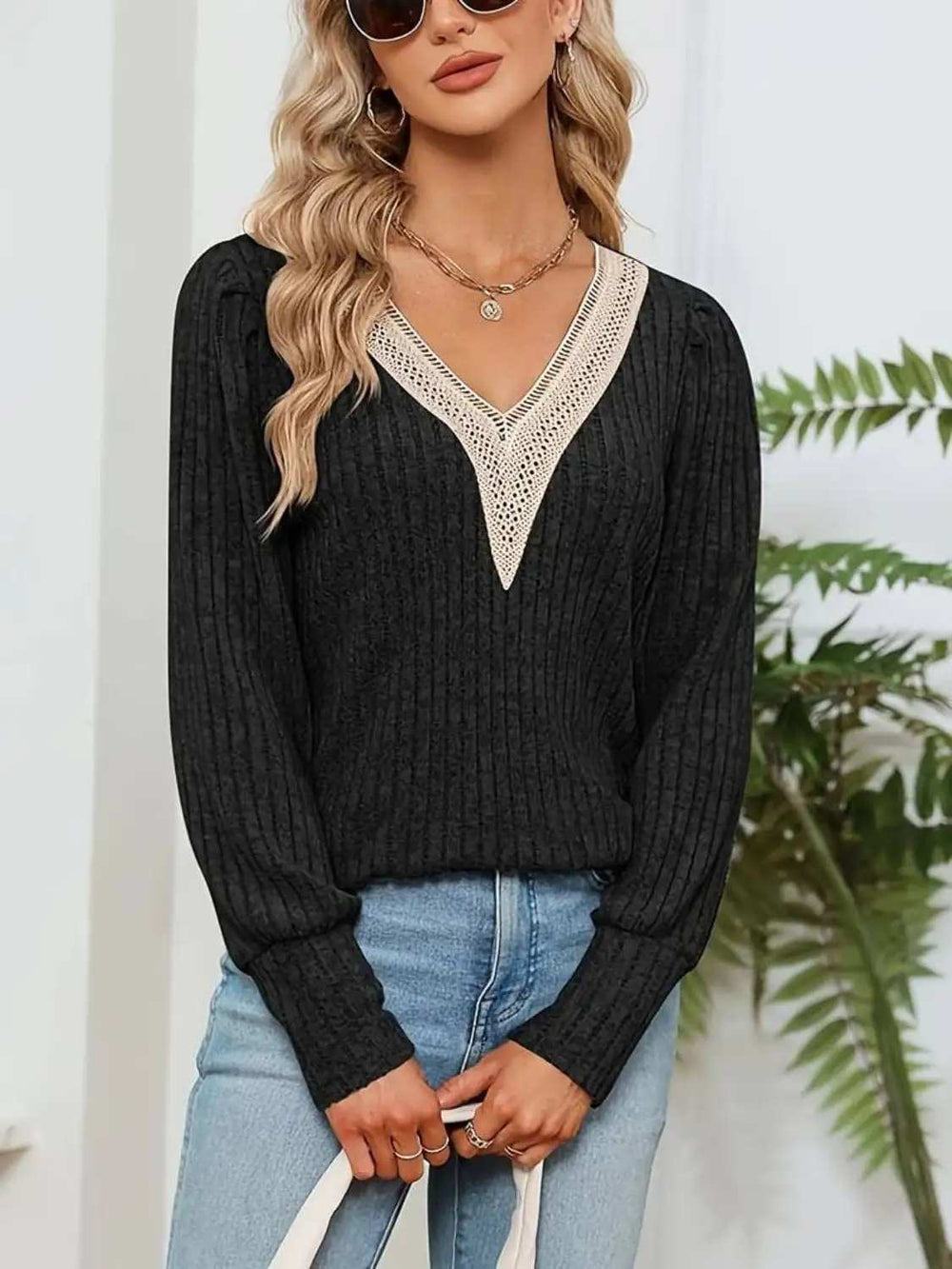 V-Neck Long Sleeve T-Shirt - Trendsi - Flyclothing LLC