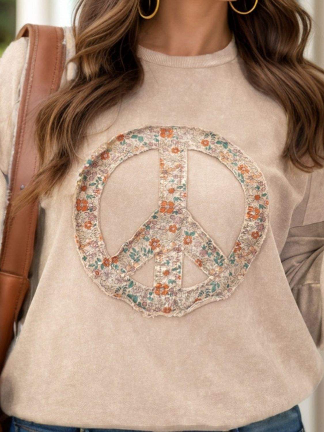 Plus Size Peace Sign Long Sleeve Sweatshirt - Trendsi - Flyclothing LLC