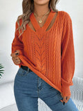 Cutout V-Neck Long Sleeve Sweater - Trendsi - Flyclothing LLC