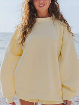 Relaxed Fit Round Neck Sweatshirt and Shorts Set - Trendsi - Flyclothing LLC