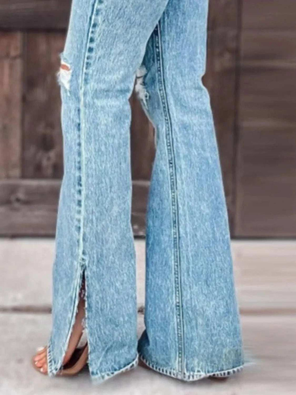 Distressed Slit Bootcut Jeans - Trendsi - Flyclothing LLC