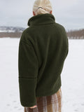 Turtleneck Zip Up Long Sleeve Plush Jacket - Trendsi