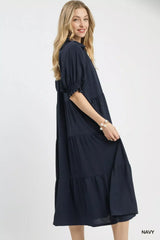 Umgee Solid Tiered Midi Dress - Trendsi - Flyclothing LLC
