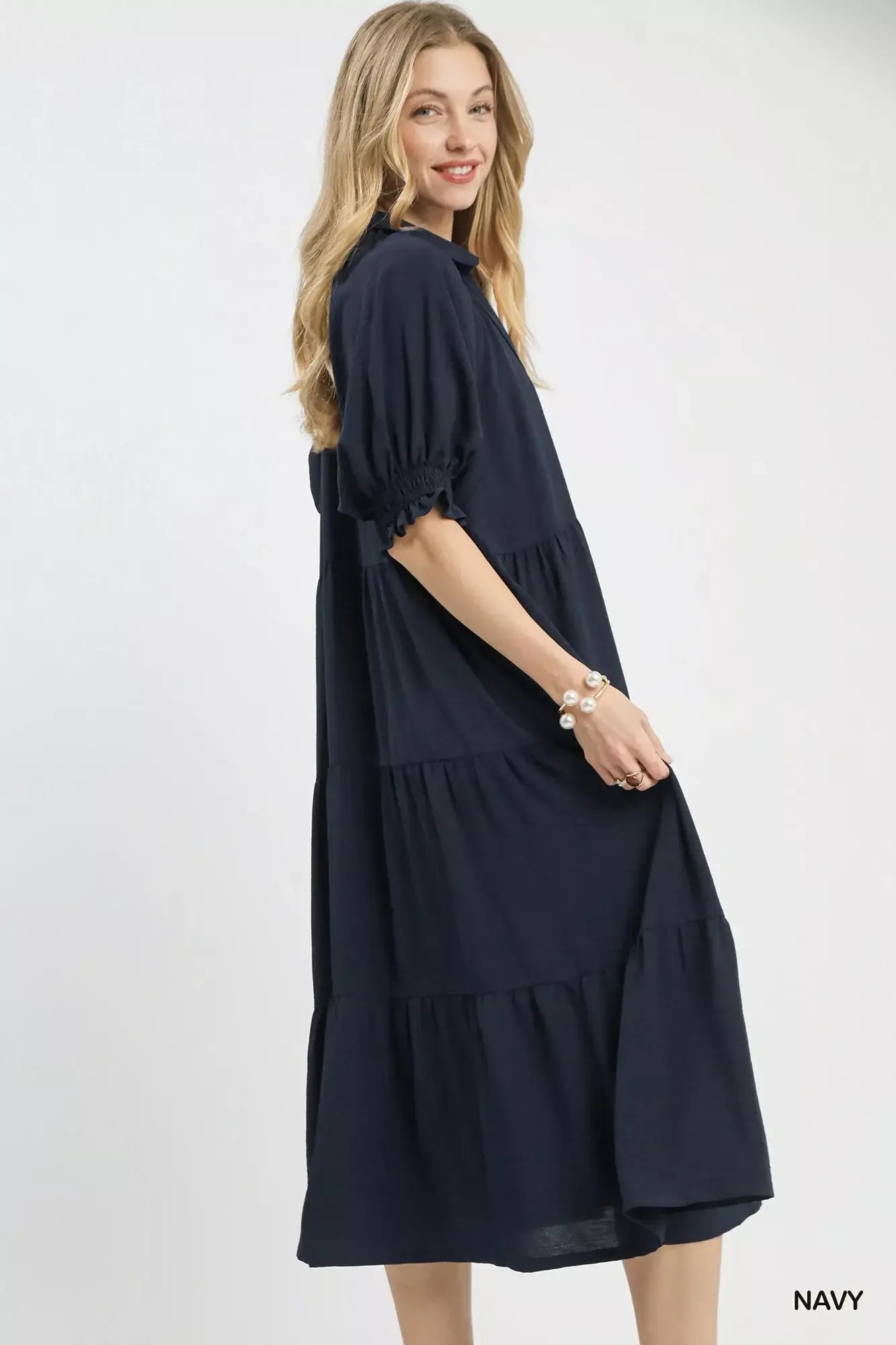 Umgee Solid Tiered Midi Dress - Trendsi - Flyclothing LLC