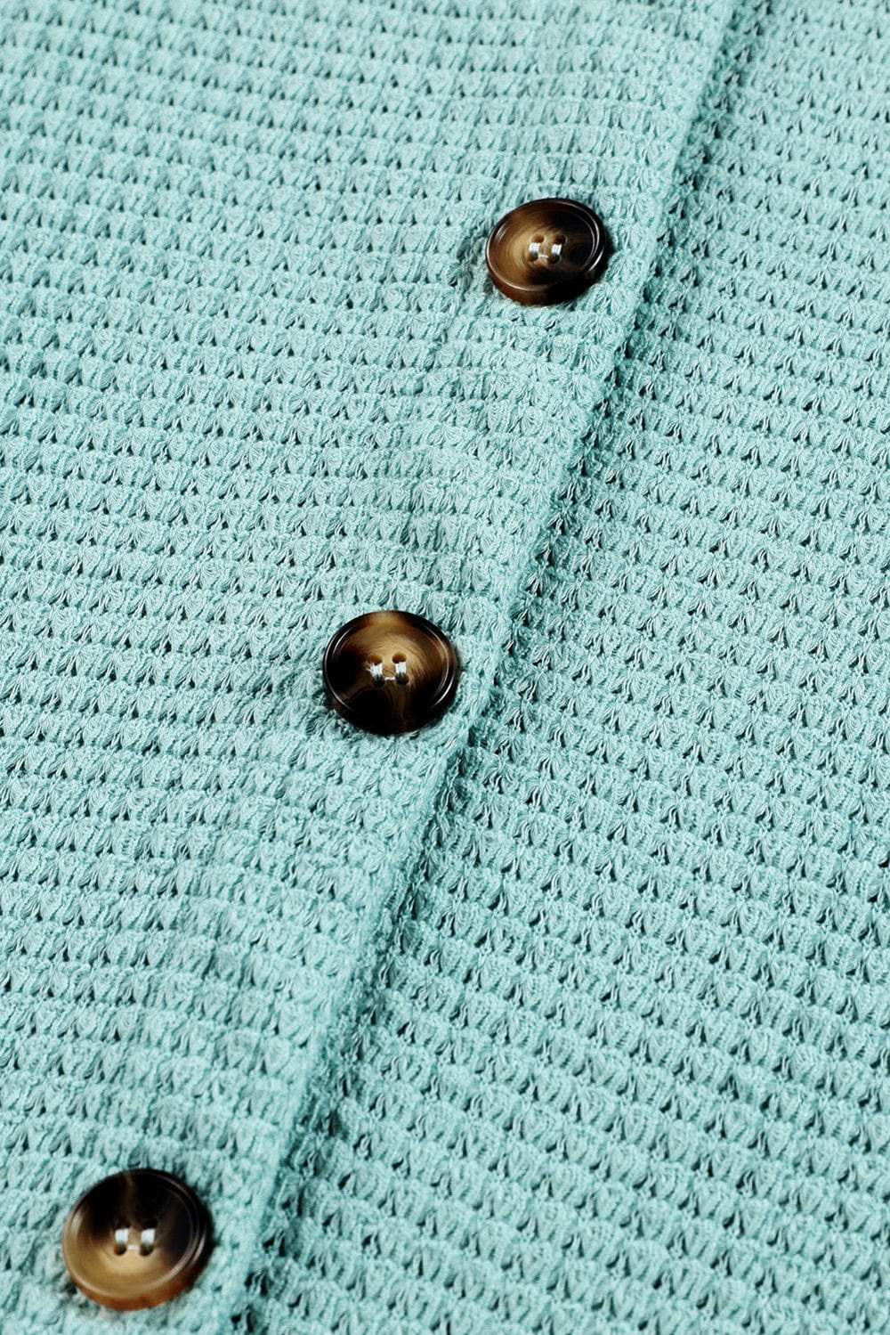 Waffle-Knit Collared Neck Long Sleeve Shirt - Trendsi - Flyclothing LLC