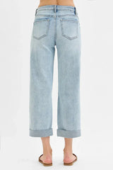 RISEN Full Size Mid Rise Fit Boyfriend Jeans with Cuff Plus Size - Trendsi - Flyclothing LLC
