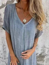 Full Size V-Neck Short Sleeve Midi Dress Plus Size - Trendsi - Flyclothing LLC