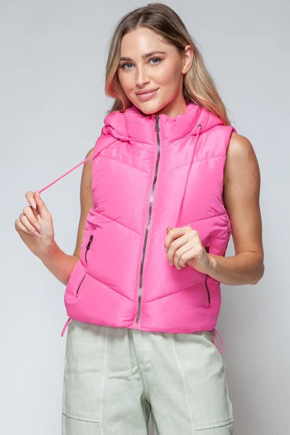 Snobbish Zip Up Quilted Hooded Vest - Trendsi