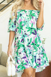 Floral Print Shirred Square Neck Loose Fit Mini Dress - Trendsi