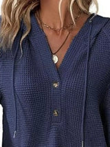 Full Size Button Detail Waffle Knit Hoodie Plus Size - Trendsi - Flyclothing LLC