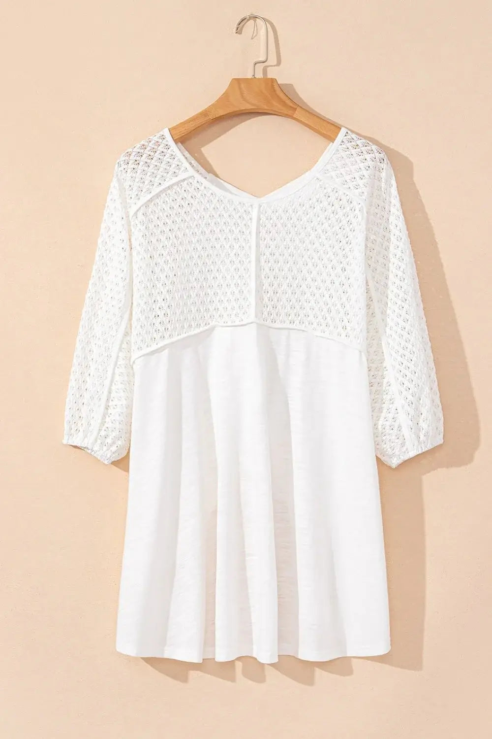 Openwork High Low Hem V Neck Oversized Top - Trendsi - Flyclothing LLC