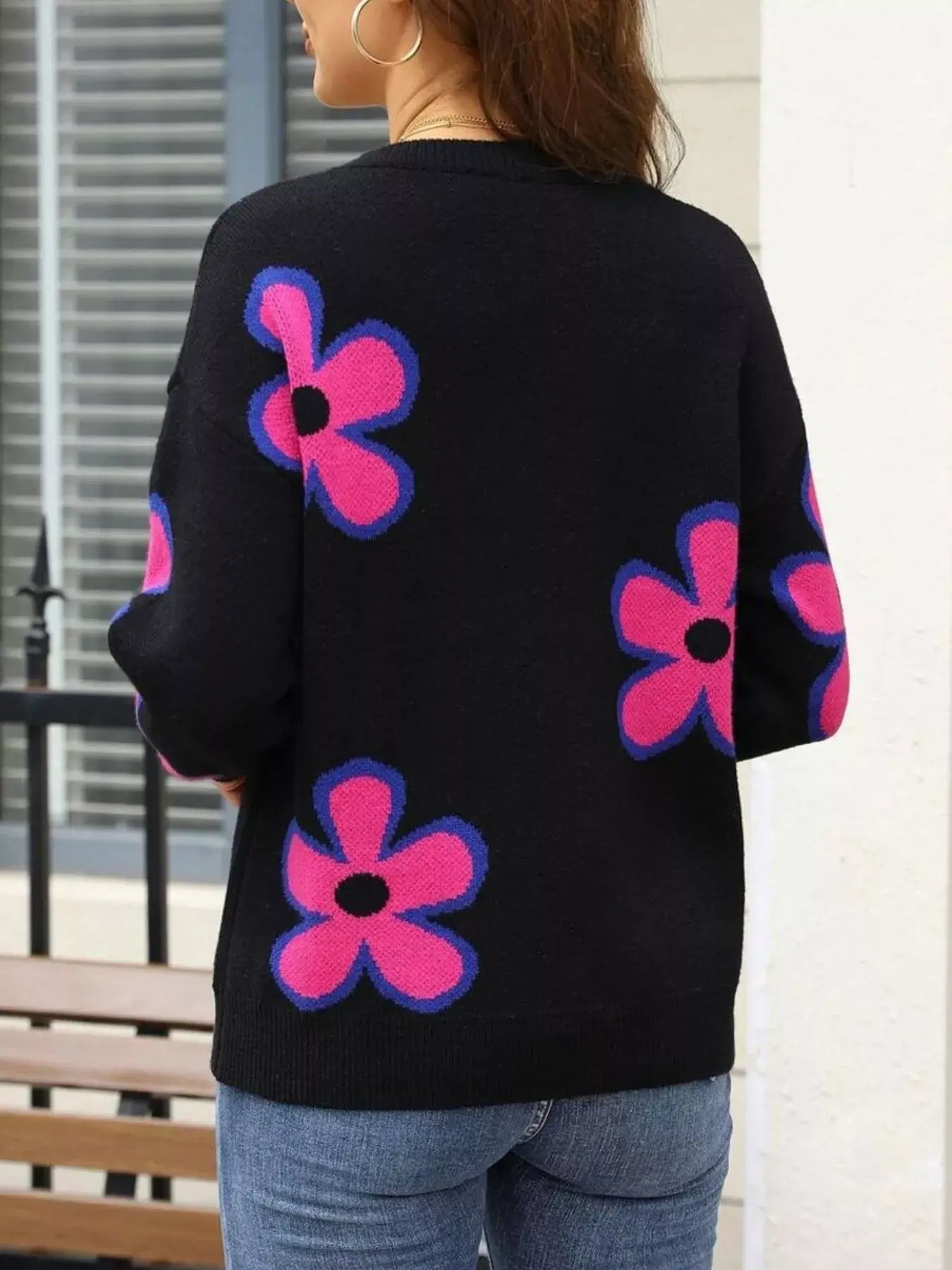 Floral Crew Neck Sweater - Trendsi - Flyclothing LLC