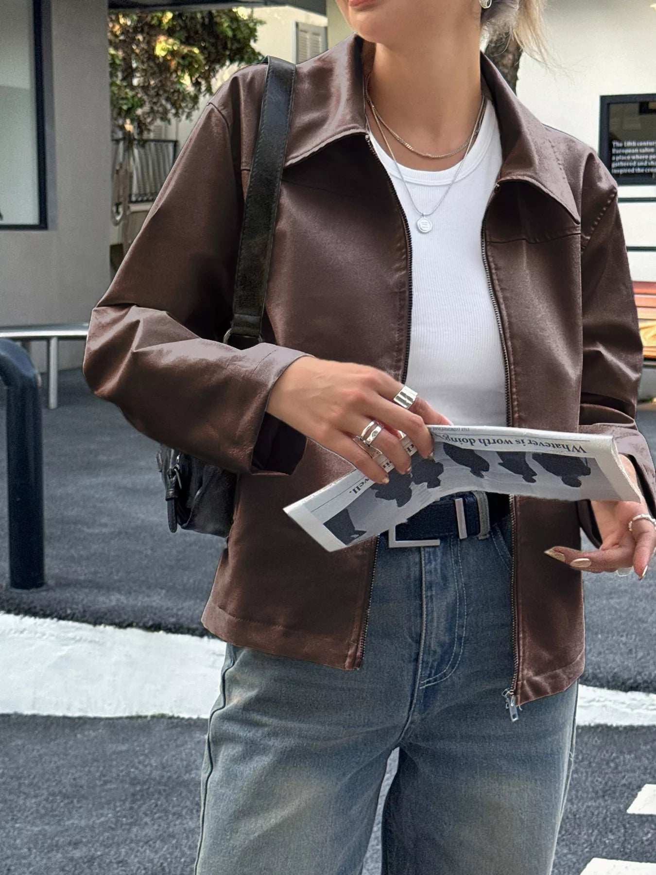 Zip Up Leather Jacket - Trendsi - Flyclothing LLC