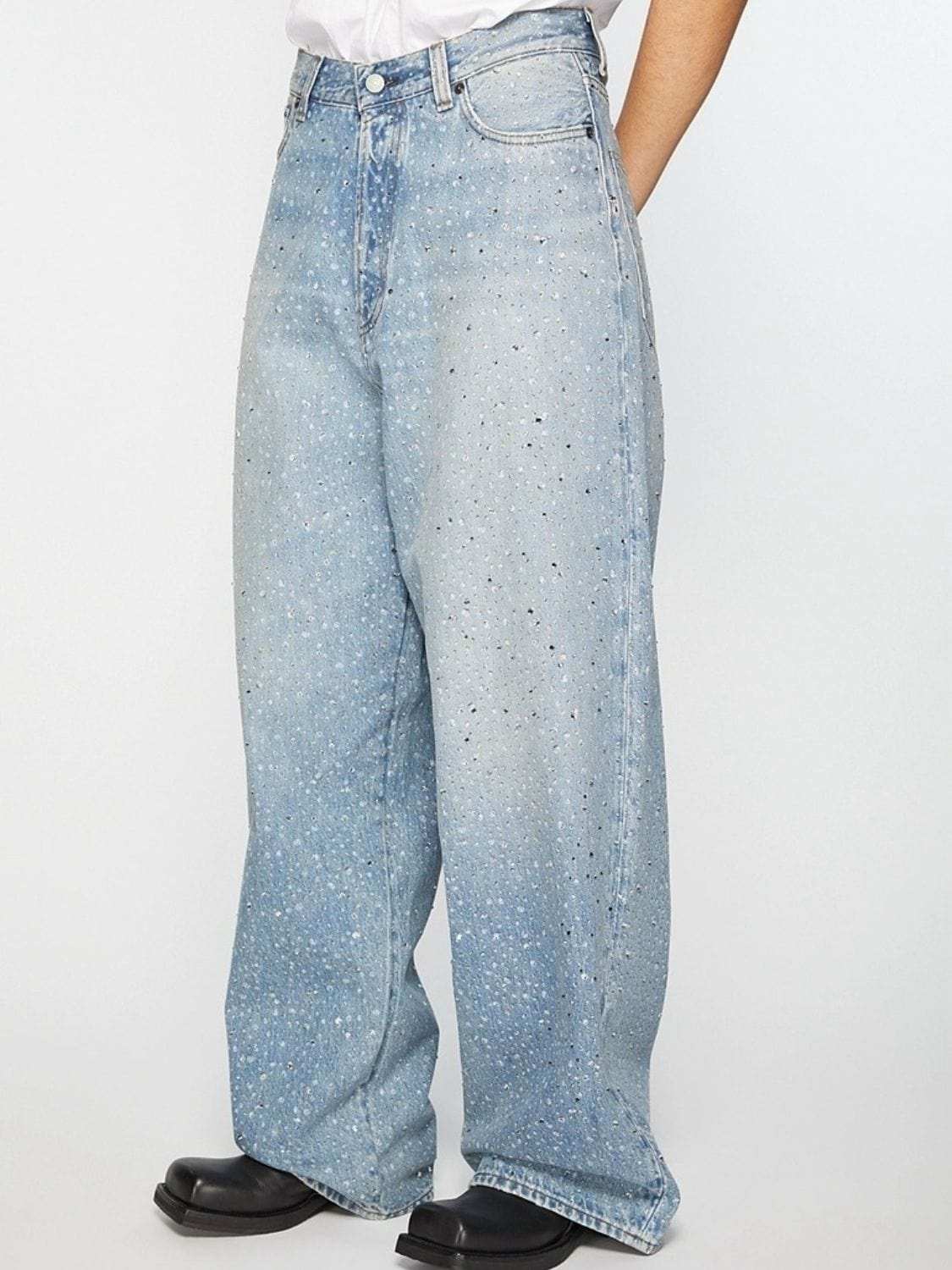 Men's Washed Rhinestone Print Jeans - Trendsi - Flyclothing LLC