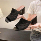 Block Heel Knit Sandals - Trendsi - Flyclothing LLC