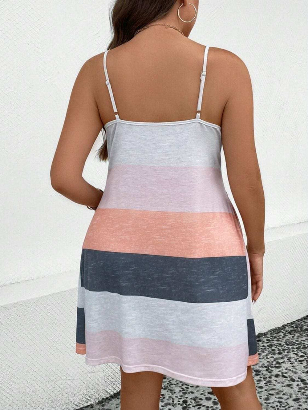 Plus Size Color Block Scoop Neck Mini Dress - Trendsi - Flyclothing LLC